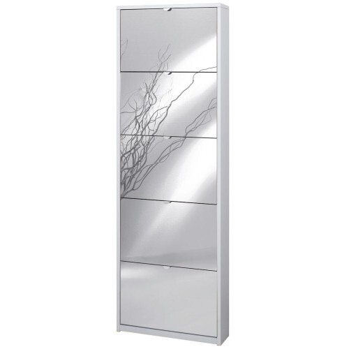 Scarpiera Slim 5 Ante con Specchio Ribalta Bianco Legno Porta Scarpe Salvaspazio - Foto 1 di 6