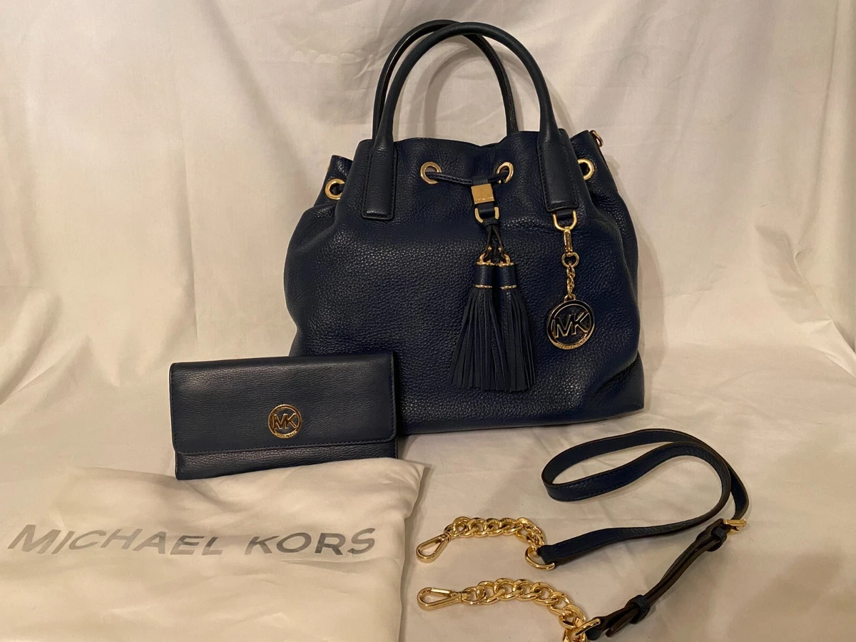 NWOT Michael Kors Navy Blue Leather Hobo style Bag and Wallet Set