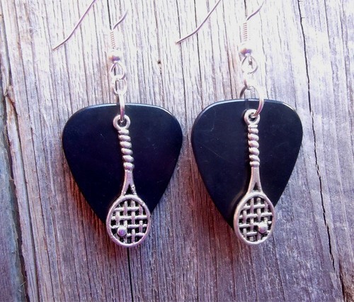 Tennis Racket Charm Guitar Pick Earrings - Pick Your Color - Picture 14 of 14