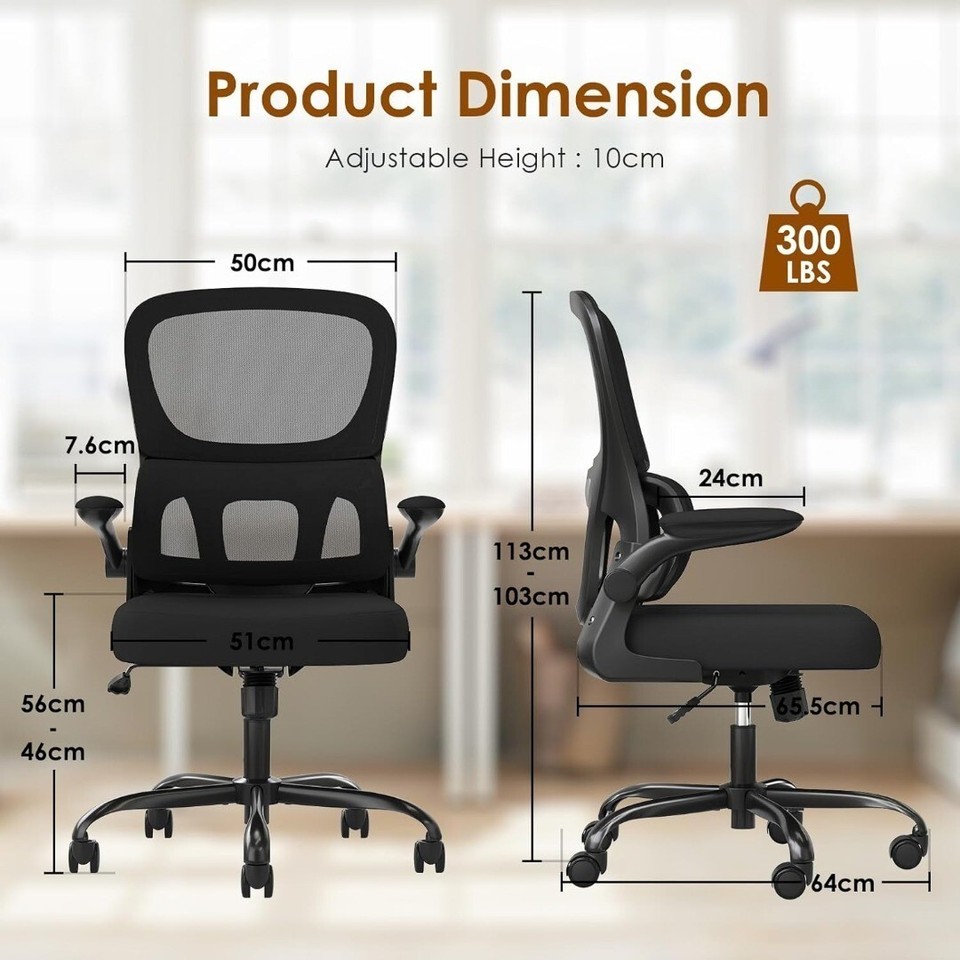 Office Chair High Back Flip Up Arm Padded Tall Executive Ergonomic