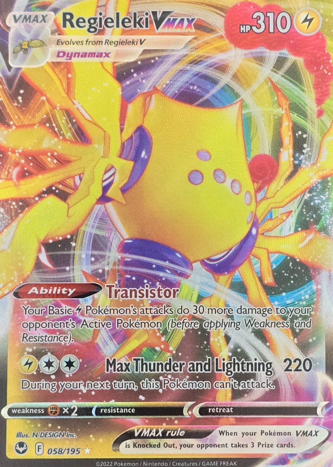 Regieleki VMAX 058/195 Ultra Rare - 2022 Pokemon Silver Tempest NM