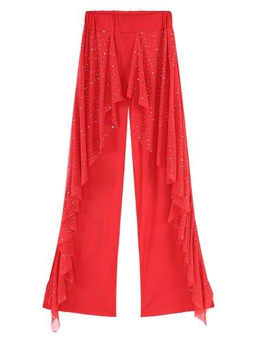 Womens Trousers Sequined Dance Pants Jazz Ruffles Palazzo Costumes Samba Yoga - Picture 19 of 41