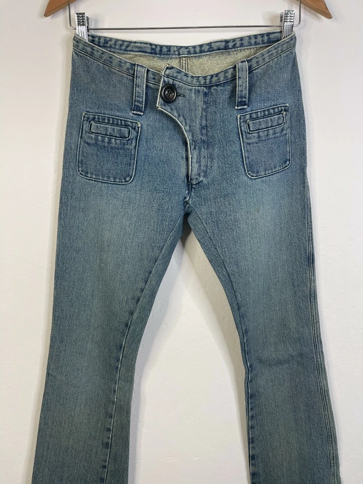 Pantalones de mezclilla Henry Duarte 4 vintage Y2K raros tiro bajo acampanados bolsillos lavados ligeros Foto 2 de 4