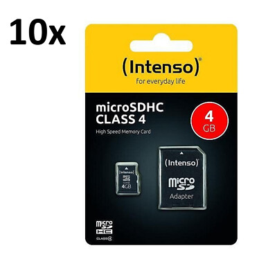 10x Intenso Micro sd SDHC 4 GB Speicherkarte Karte 4GB Class 4 inkl. SD Adapter