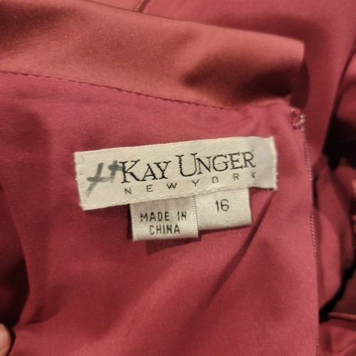 Kay Unger Size 16 Sleeveless Satin Cocktail Dress In Red Pink Color - Picture 7 of 9
