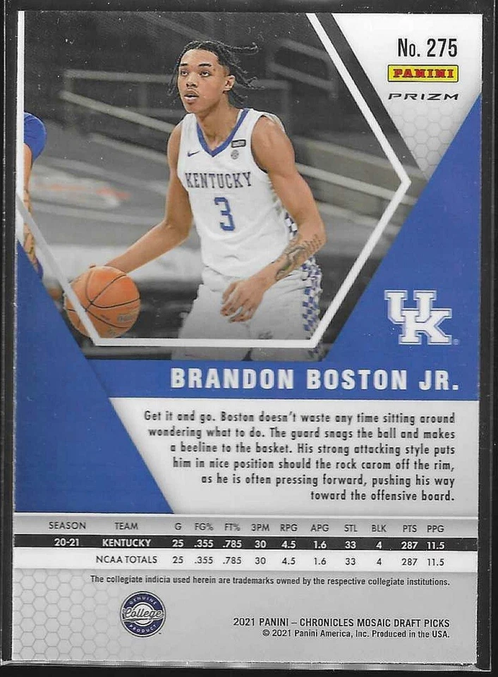 2021-22 Panini Chronicles Mosaic Orange Brandon Boston Jr. Rookie RC #275 - Image 2 of 2