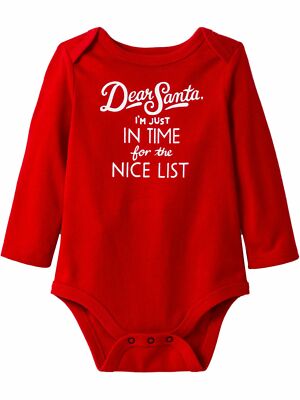 Infant Girls Red I'm Just In Time For The Nice List Christmas Bodysuit
