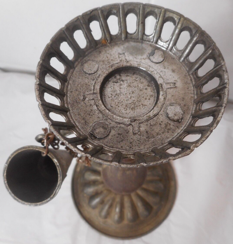 1960s Pewter Dilly Wood Spindle Metal Candle Holder w Snuffer Chain Hook 8 3/8" - Picture 8 of 16