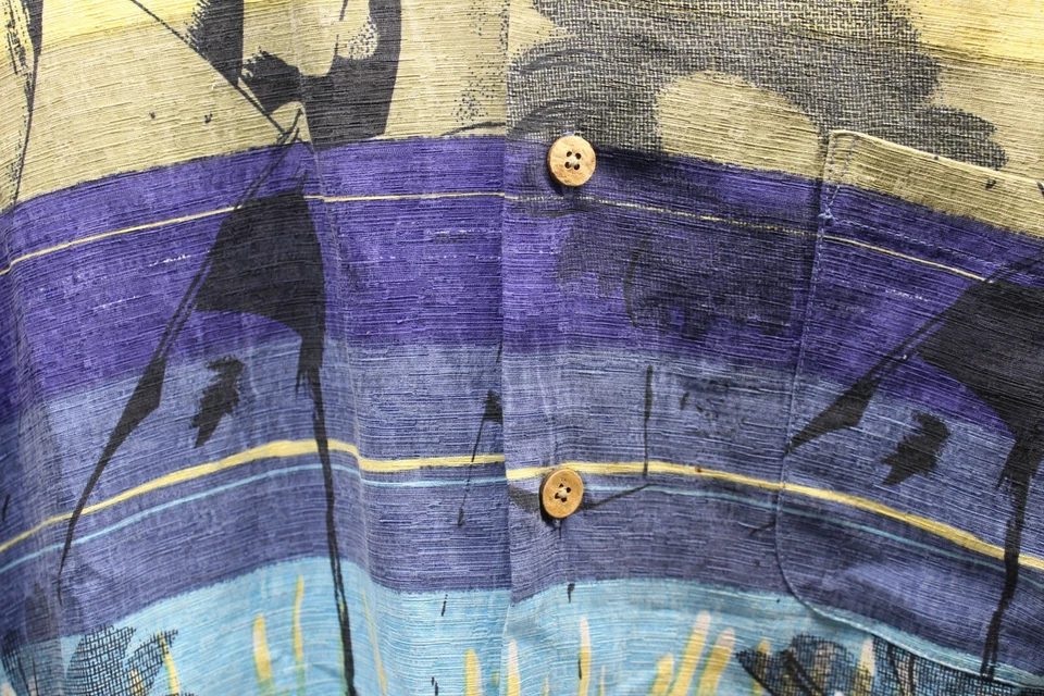 Camisa de seda con carrete de algodón talla XL azul floral hawaiana manga corta abotonada  Foto 3 de 4