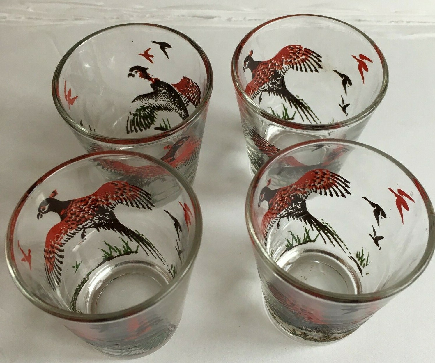 Pheasant 4 Shot Glasses Sports Hunting Red Bird Flying Vintage eBay