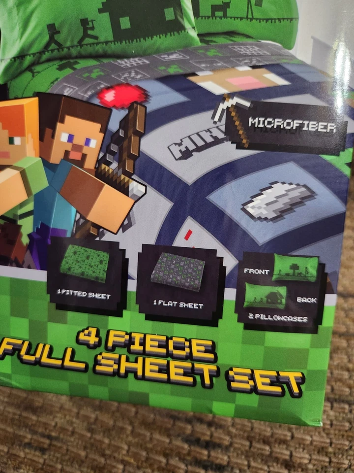 Juego de sábanas completas Mojang Minecraft 4 piezas microfibra edades 3 arriba Foto 3 de 4