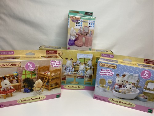 Calico Critters SEALED BOX LOT OF 4 Childrens Bedroom Bathroom Kitchen Beauty - Picture 2 of 6