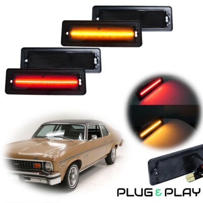 Fits For Chevy Nova 1970-1974 Smoke LED Front Amber & Rear Red Side Marker Lamps