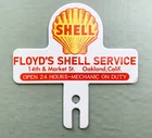 VINTAGE 6" FLOYD'S SHELL SERVICE GASOLINE OIL GAS PUMP STATION PORCELAIN SIGN