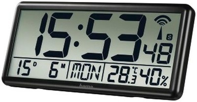 Hama Digitale Wanduhr Funk Thermometer Hygrometer Datum Uhr Schwarz XXL 36x16 cm