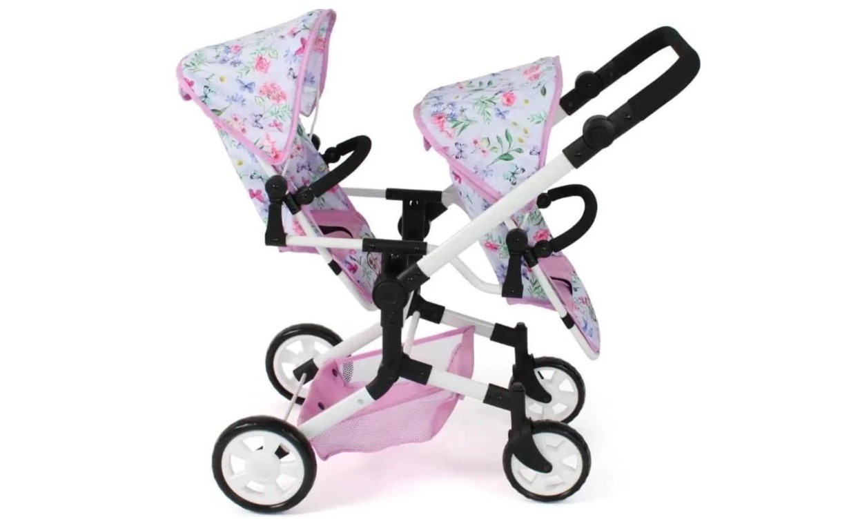 Bayer Chic  Linus Duo Flowers Rosa ZwillingsPuppenwagen, Schiebegriff B-WARE