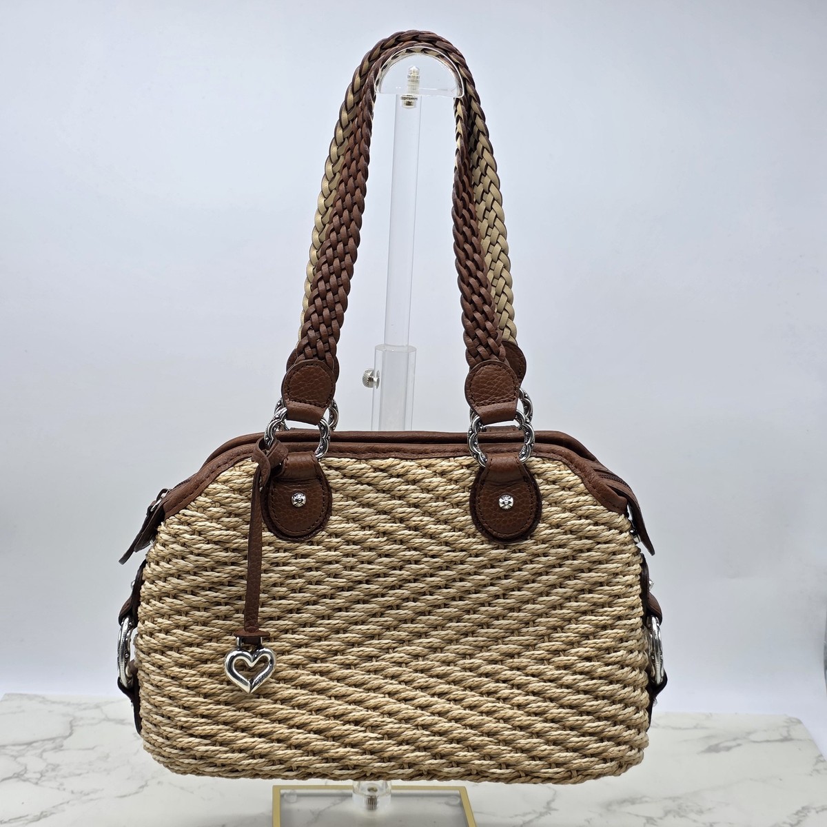 Brighton Woven Straw Shoulder Bag Womens Brown Purse Braided