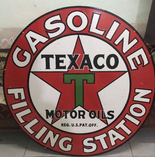 Texaco Filling Station Porcelain Enamel Heavy Metal Sign 42 Inches Double Side - Picture 9 of 16