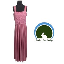 70s 80s Rose Pink Lace Pleated Formal Dress Gown Medium vintage prom party i1