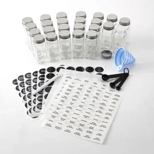 24-Piece 4 oz Glass Jatin Spice Jars Set with Organizer Rack and Filling Funnel