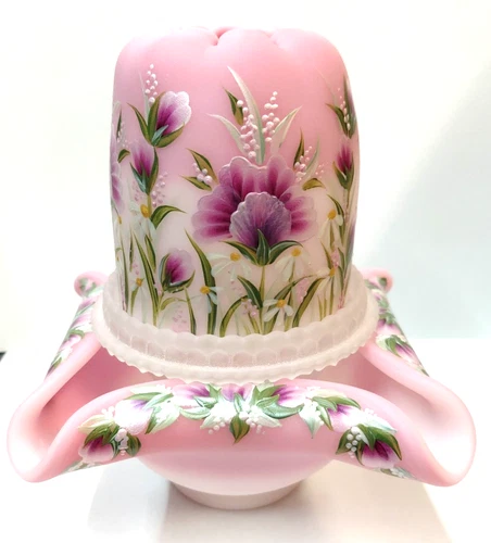Fenton FLORAL VICKI CURREN- Fairy Lamp  ~ ONE OF A KIND - W/BOX - FREE SHIP