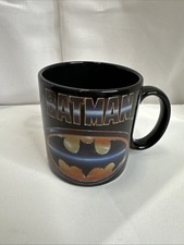 1989 Batman Mug Applause DC Comics Logo Black Coffee Cup VINTAGE 
