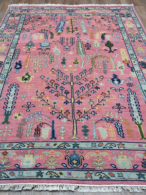 TURKISH OUSHAK RUG.MODERN MULTICOLORED AREA RUG 6x9 FT,HANDMADE BOHEMIAN RUG