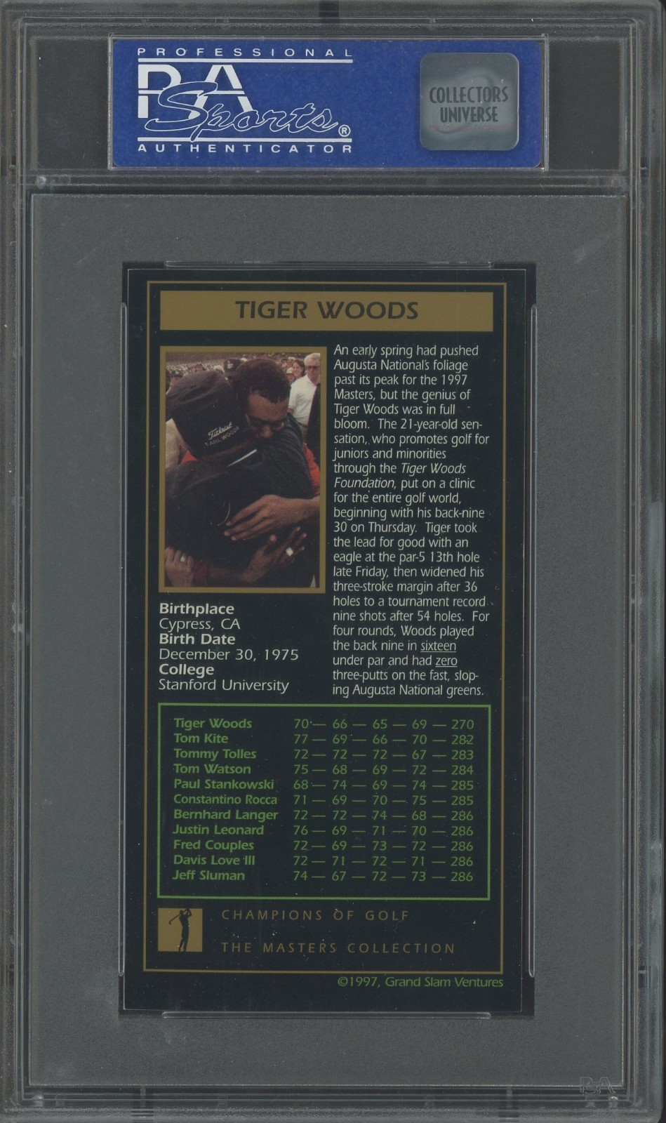 1998 Champions Of Golf The Masters Collection Tiger Woods RC Rookie PSA 8 view 2