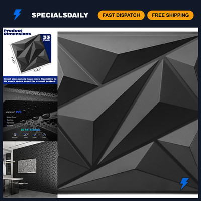 33 Pack 3D Diamond Wall Panels - Black Decorative Tiles, 12''x12'' Home Decor