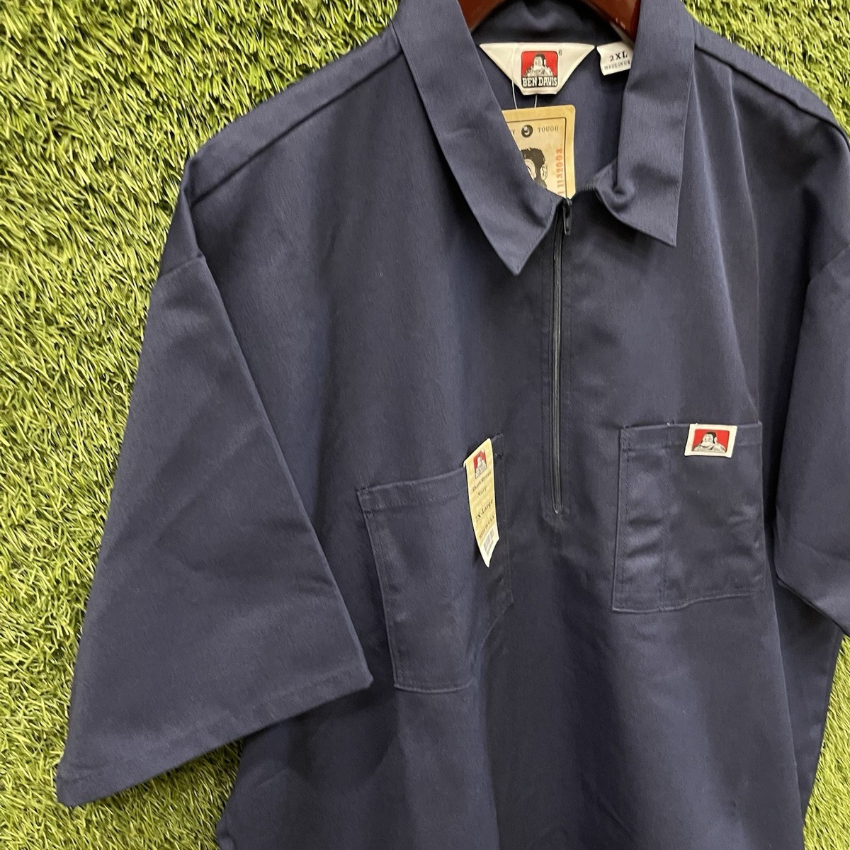 Vintage Ben Davis 1/4 Zip Work Shirt Mens 2XL Navy Blue
