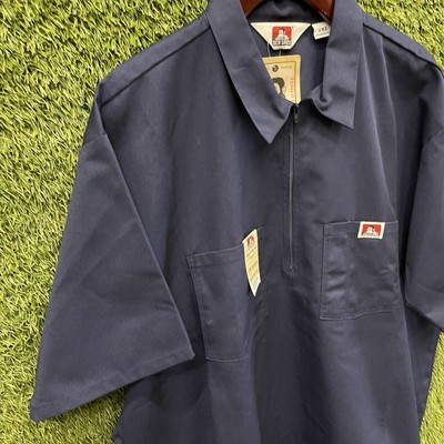 Vintage Ben Davis 1/4 Zip Work Shirt Mens 2XL Navy Blue