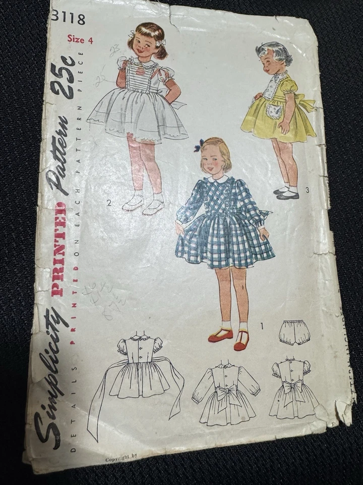 Vintage 1940s Simplicity 3118 Girls Dress with Panties Size 4 1949 Complete - Image 2 of 4