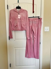 NWT JUICY COUTURE Velour Bling Tracksuit Hoodie  Pant Rose Pink Size Xl New