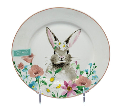 Ciroa  BUNNY IN FLOWER GARDEN Easter Spring Porcelain Salad Plate-NEW