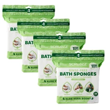 Scrubzz Rinse-Free Bath Sponges 4 Pack (100 Sheets) Aloe Vera – No Rinse Wipes