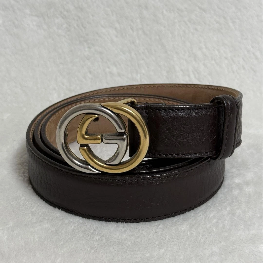 Ceinture GUCCI cuir à emboîtement marron foncé