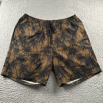Outerknown Swim Trunks Mens 33 Olive Palm Print Drawstring Unlined Quick Dry