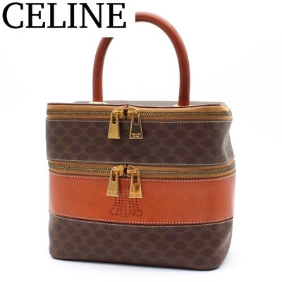 [RARE Authentic Used] Vintage CELINE MC96 Macadam Vanity Bag Brown PVC Leather