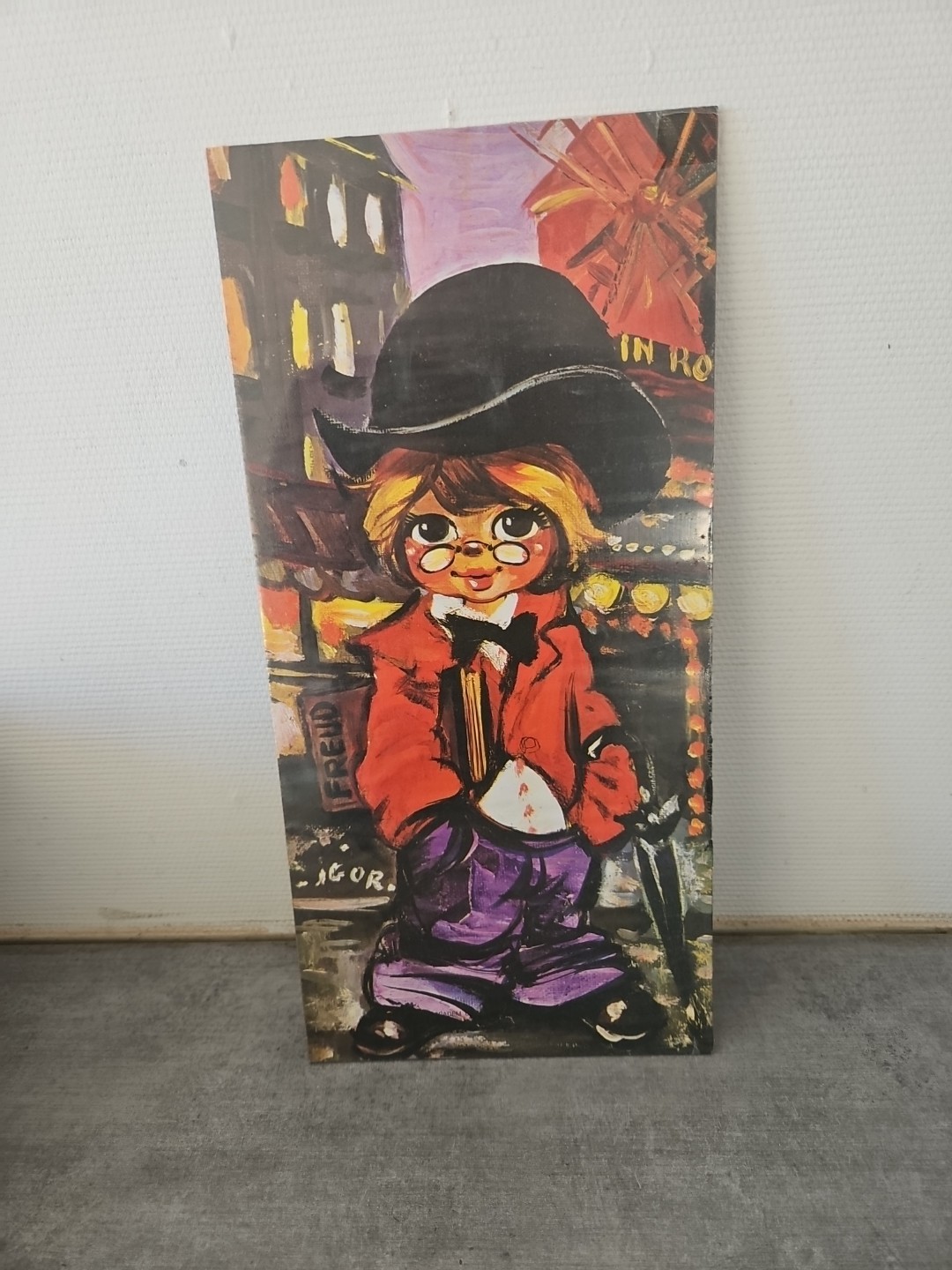 Tableau vintage signé JGOR illustration nostalgique années 60 ambiance vintage unique