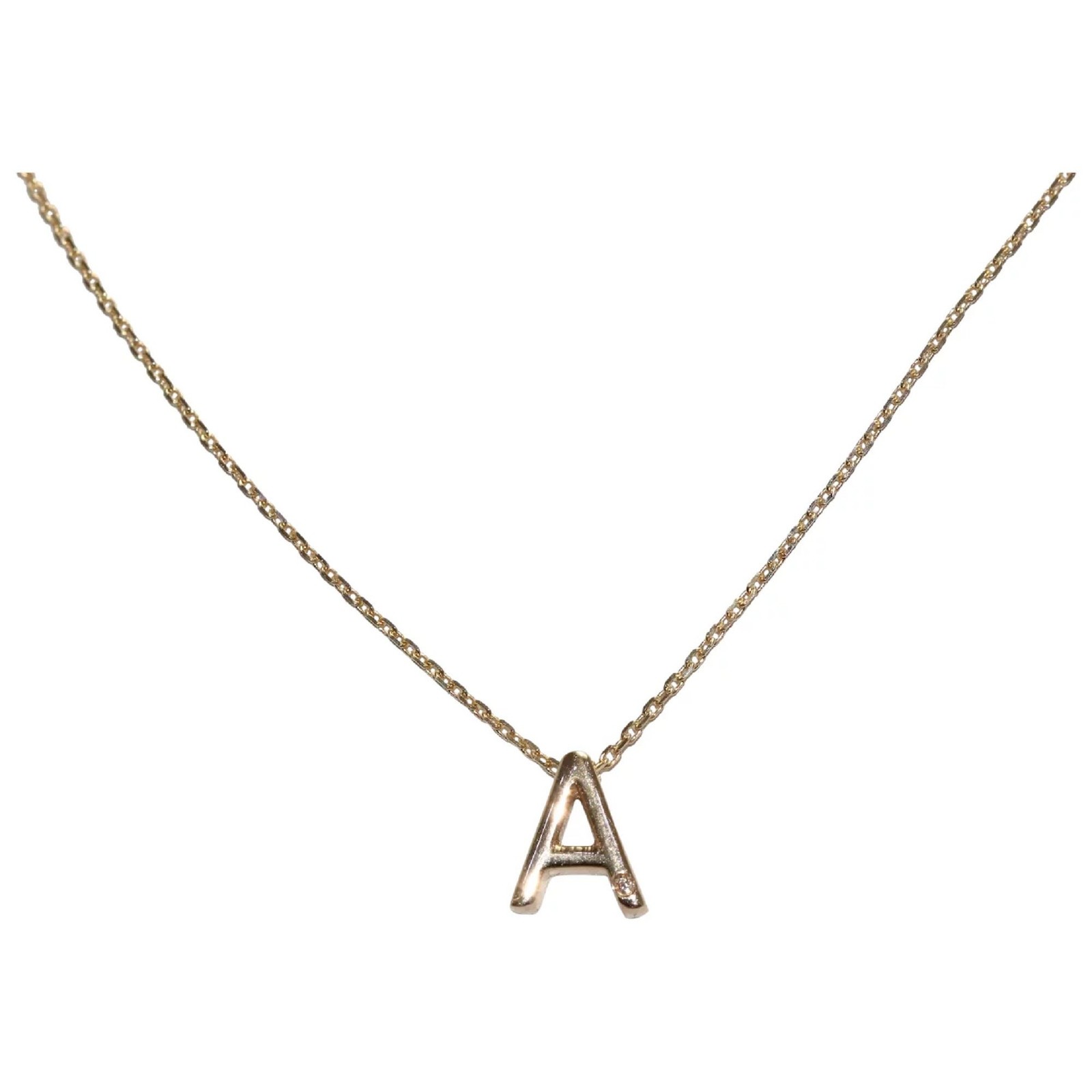 14 KT Yellow Gold A Initial Cubic Zirconia Stone Necklace
