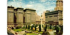 SF St Francis Hotel View Postcard 1954 Union Sq Mirro-Krome California Cars