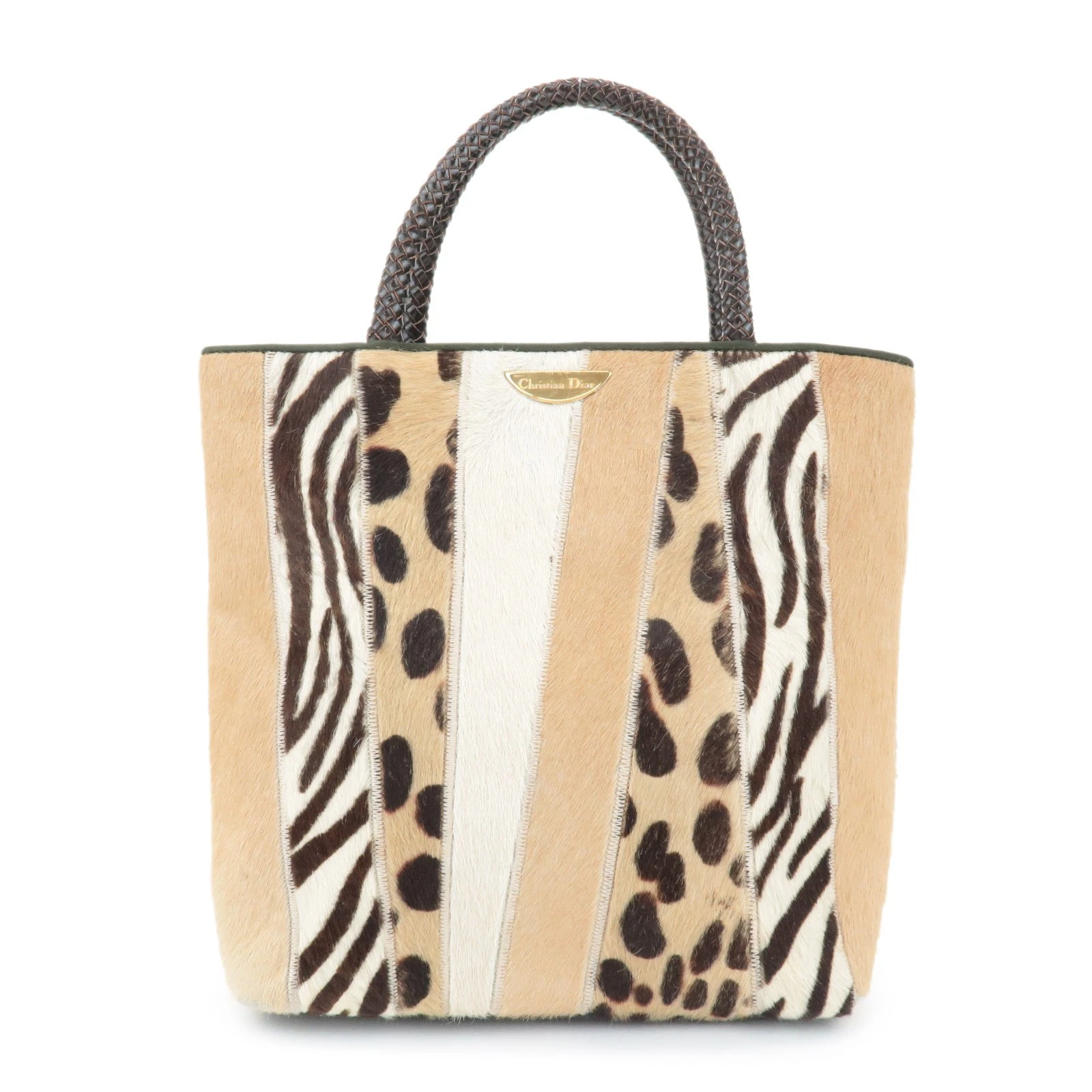 Authentique sac fourre tout Christian Dior cuir mollet à naître léopard beige marron occasion F/S