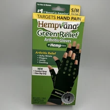 Hempvana Green Relief Arthritis Gloves Compression S/M Non-Slip Comfort Strap