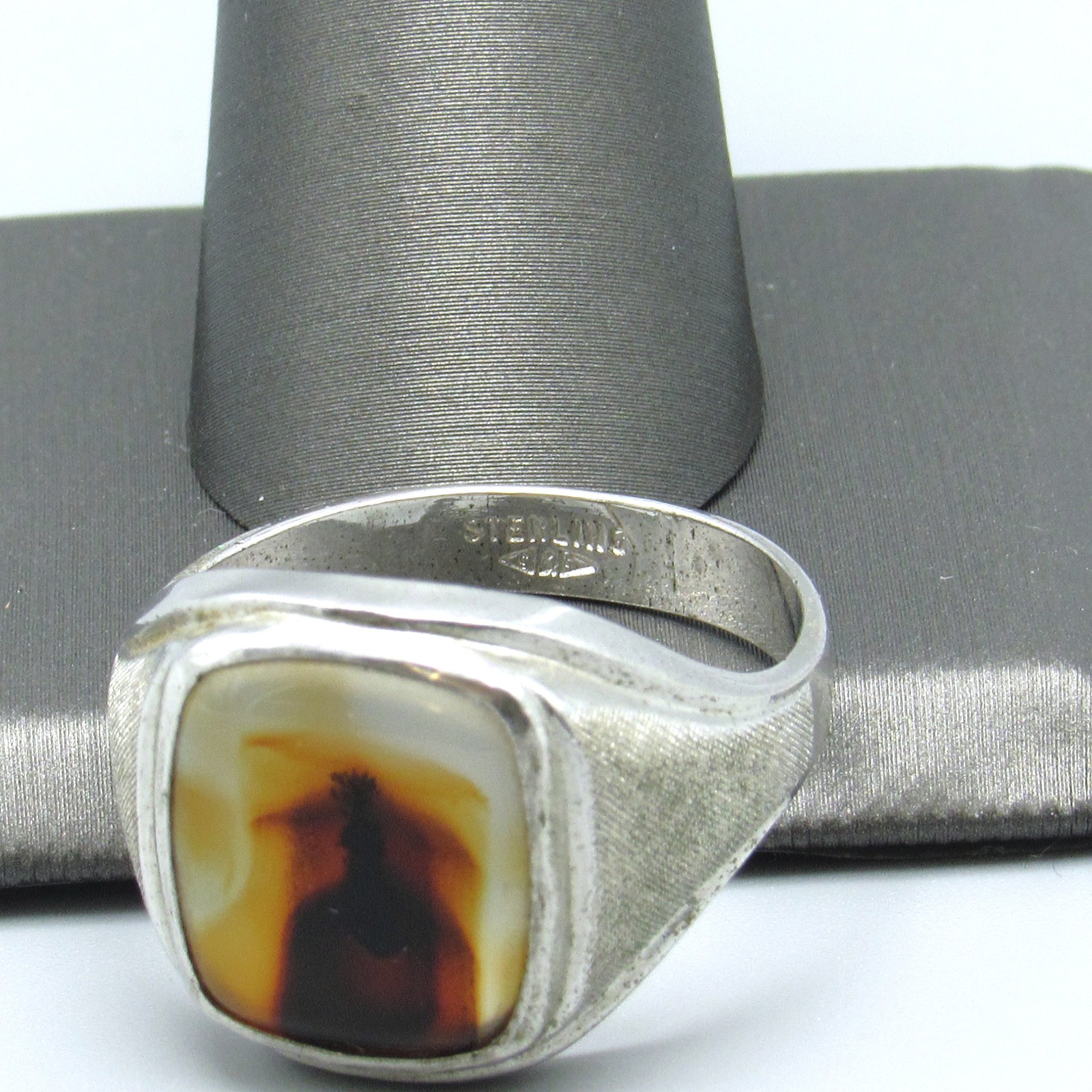 Men's Sterling Silver Rectangle Agate Ring Size 14 - image 6