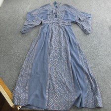 Free People Dress Womens 0 Blue Boho Flowy Maxi Bell Sleeve Tassel Lace Up