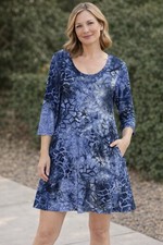 Karen Kane Women’s Petite Sz XL Blue Abstract Art Print 3/4 Sleeve Tunic Dress