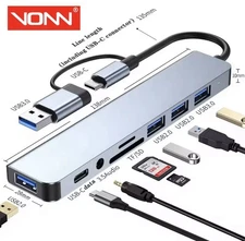 8-in-1 USB-C Hub with SD/TF Card Reader, USB 3.0/2.0, Docking Station A