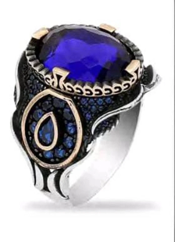 Anillo de plata de ley 925 estilo joyería turca para hombre con piedra de circón beige Foto 2 de 4