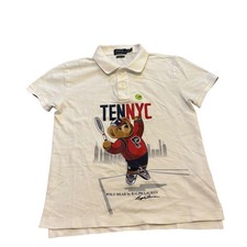 Polo Ralph Lauren Women White Polo Bear TENNYC Tennis Classic Fit Shirt XS TP