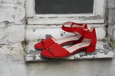 Vintage Caprice Rote Leder Sandaletten Blockabsatz Riemchen Sandalen Gr. 38,5 - Bild 1 von 4